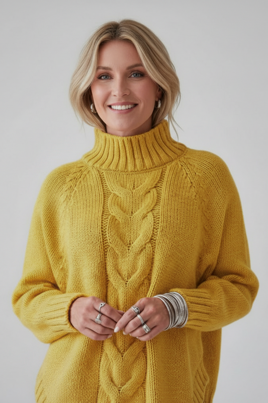 Full Size Cable-Knit Long Sleeve Sweater Plus Size