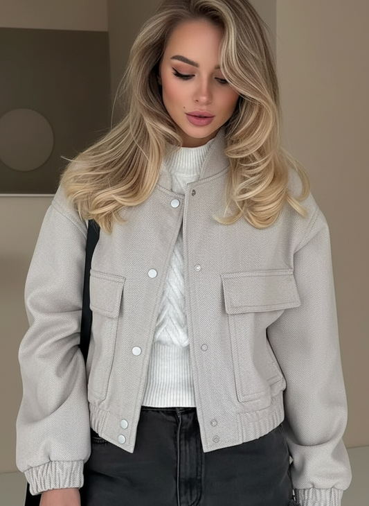 Casual Cropped Snap-Down Jacket