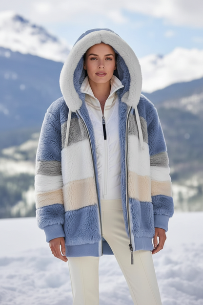 Full Size Fuzzy Zip Up Hooded Outerwear Plus Size